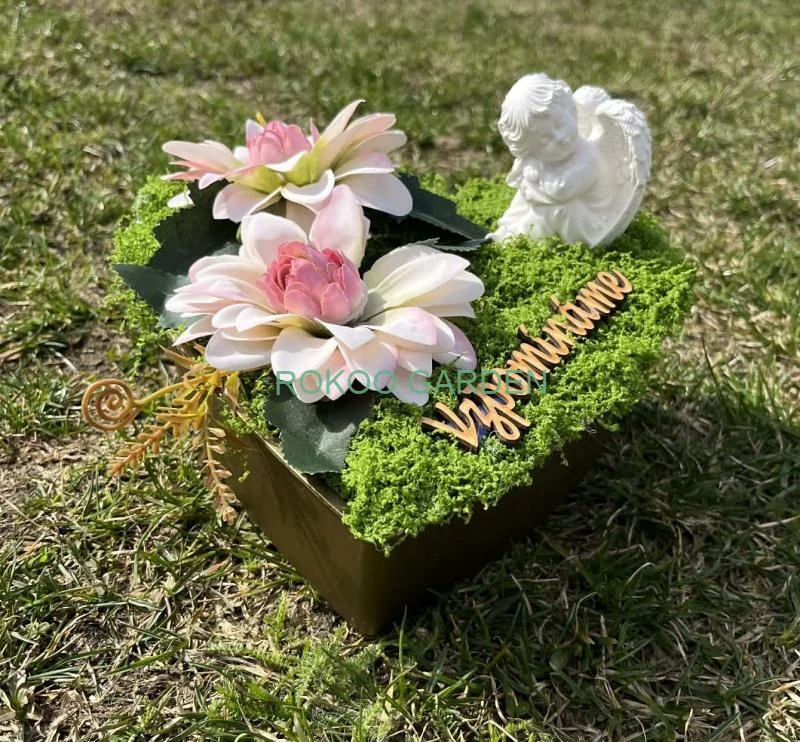 Grafitové srdce na hrob s jiřinami a andílkem