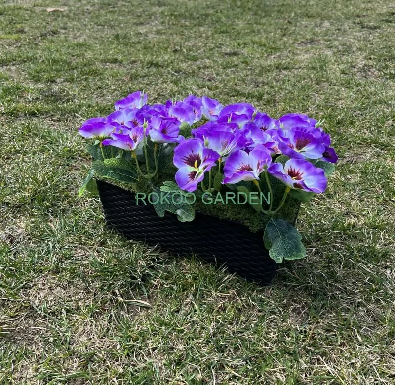 Aranžmá s maceškami v truhlíku – Fialová elegance