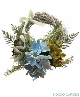 Jarní věnec s hortenzií a orchidejemi 