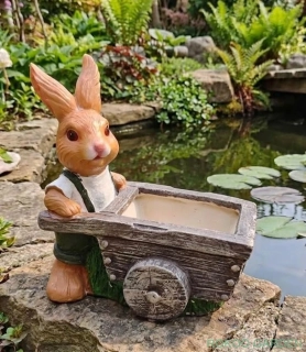 Dekorační květináč- Králíček s trakařem