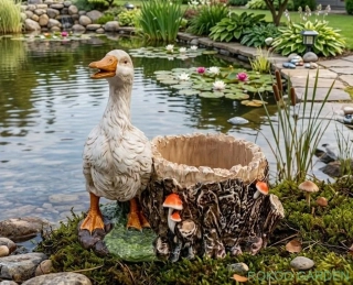 Dekorační květináč- husa u pařezu